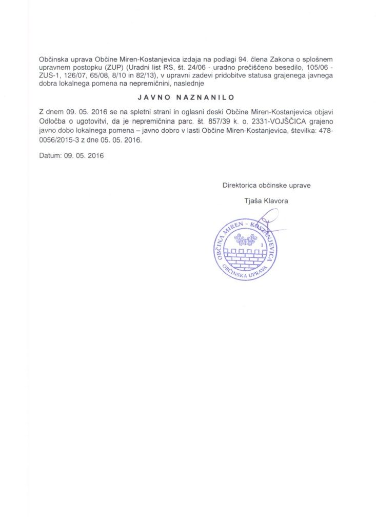 javno naznanilo